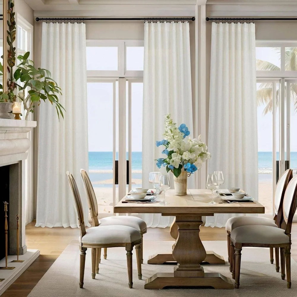 4 Curtain Pannels with 8ft Flexible Curtain Track Set Bendable Rod Neutral Cream